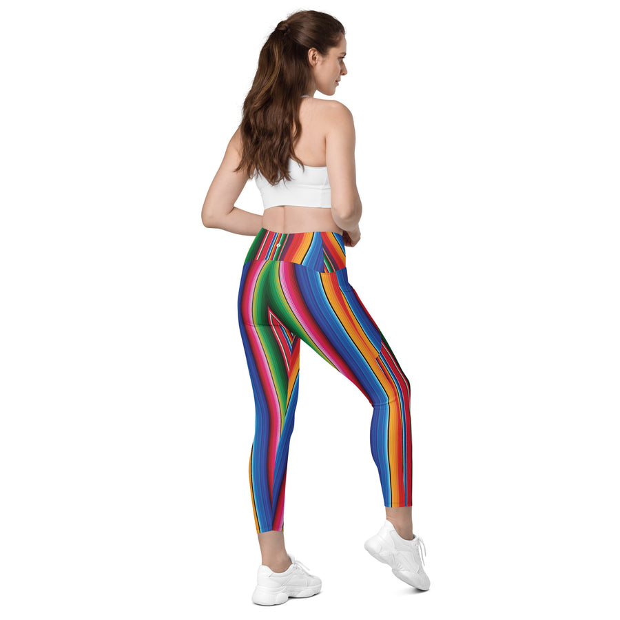 Crossover Blooms Serape Stripe Leggings with Pockets