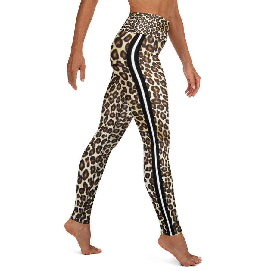 Natural Leopard W/Stripes Yoga Leggings