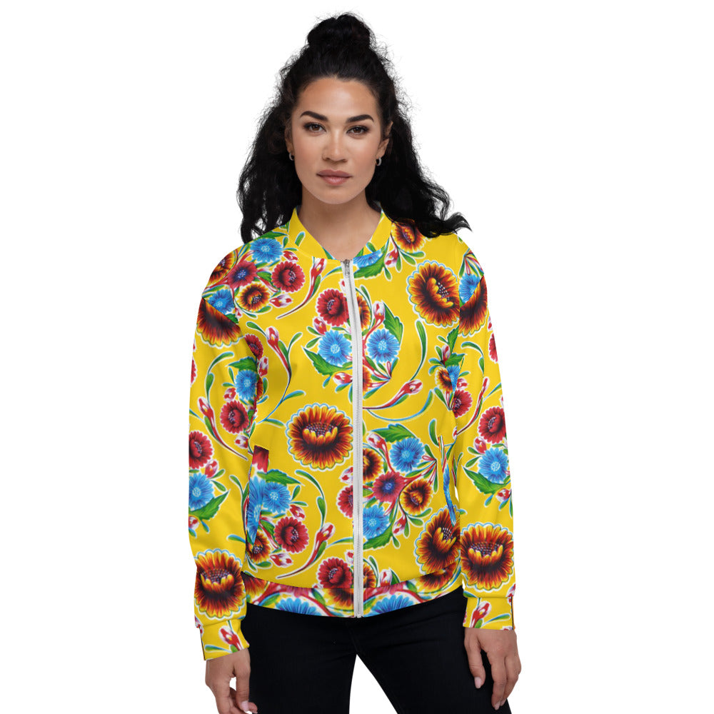 Yellow Bloom w/Serape Stripe Oilcloth Print Bomber Jacket – Bunny 