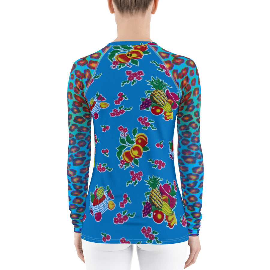 Fruit Basket w/Leopard Oilcloth Print Women's Long Sleeve Top