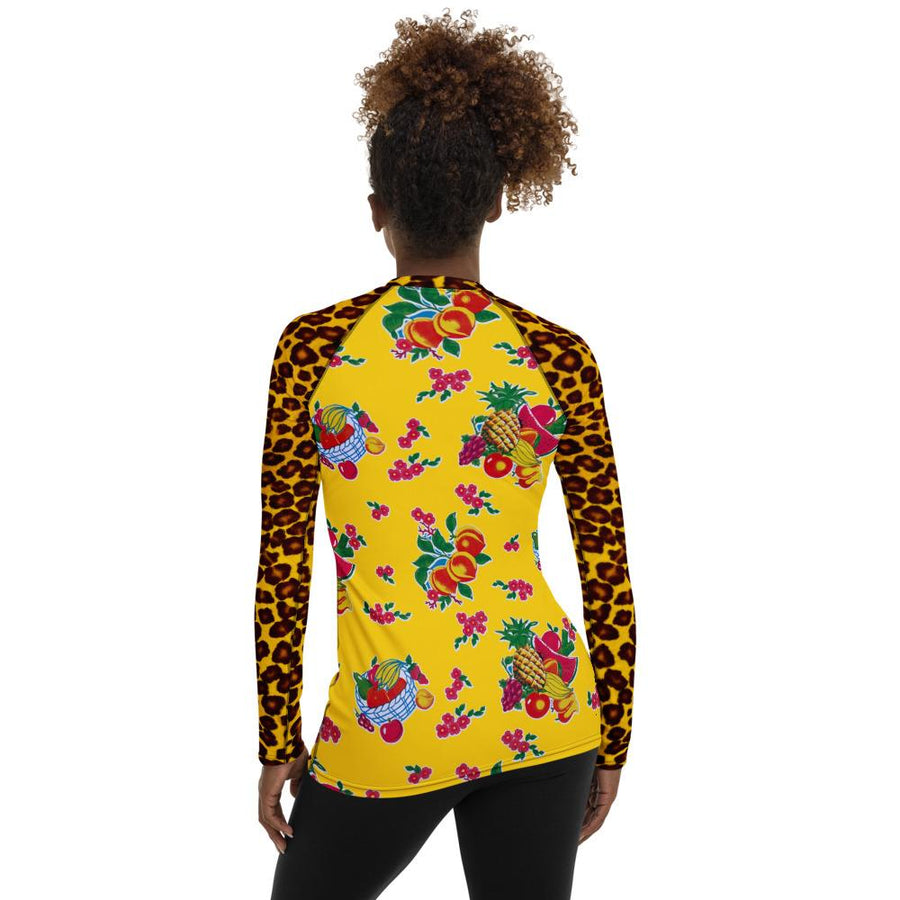 Yellow Fruit Basket & Leopard Women's Long Sleeve Top