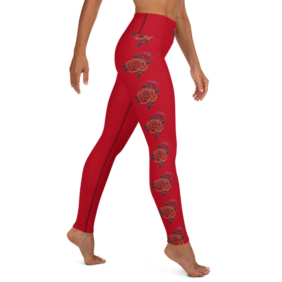 Fruit & Roses Red Yoga Leggings