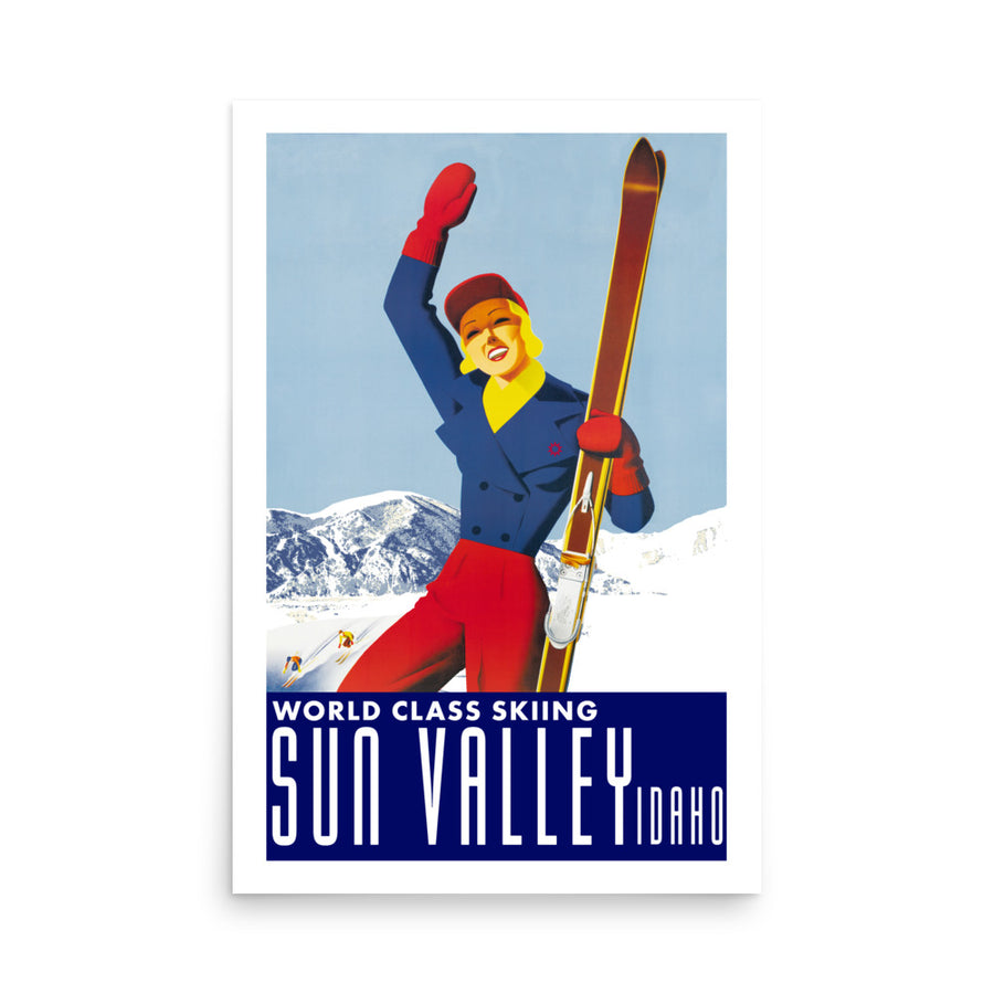 Sun Valley Vintage 24"x36" Waving Skiing Girl Map Poster
