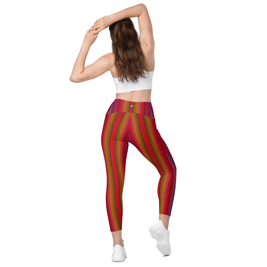 Crossover Red Serape Stripe Leggings with Pockets