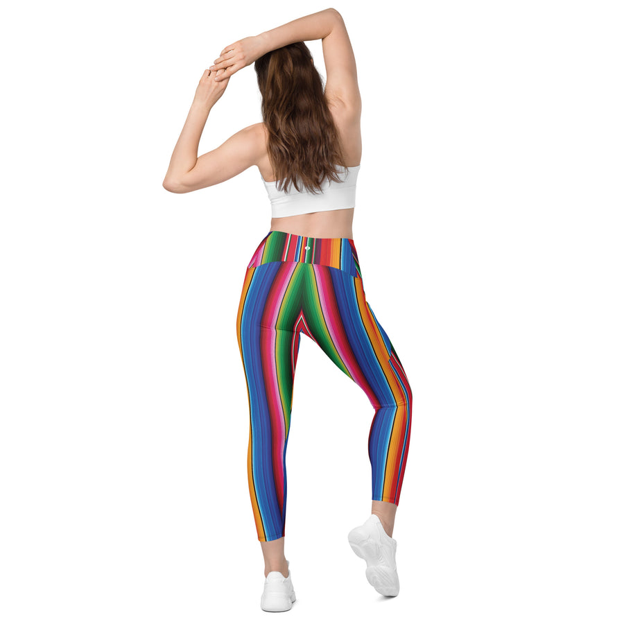 Crossover Blooms Serape Stripe Leggings with Pockets