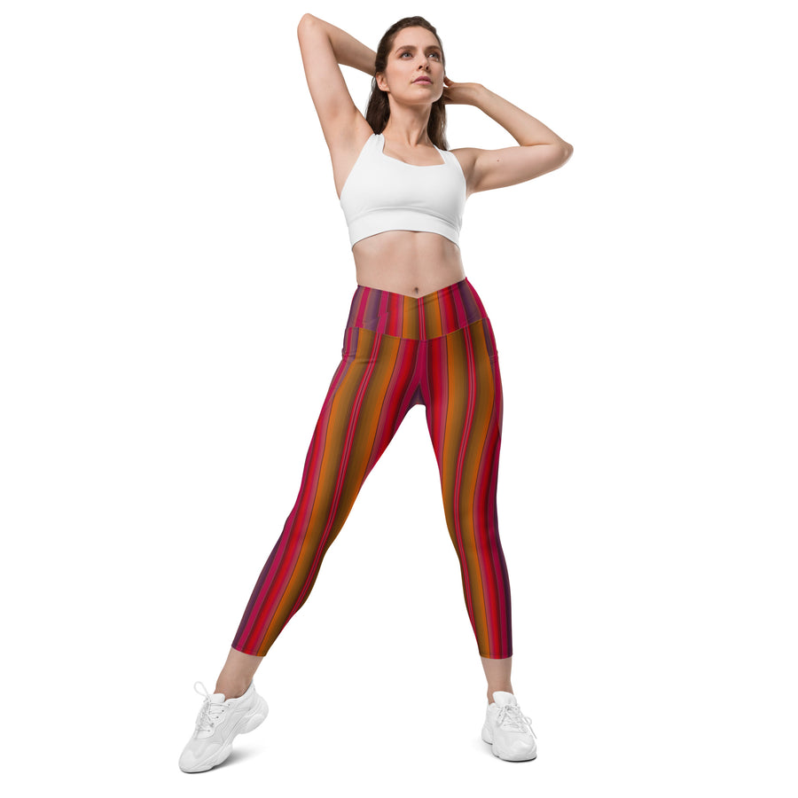 Crossover Red Serape Stripe Leggings with Pockets