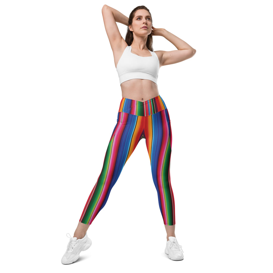 Crossover Blooms Serape Stripe Leggings with Pockets