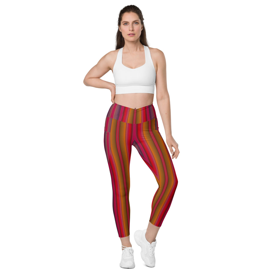 Crossover Red Serape Stripe Leggings with Pockets