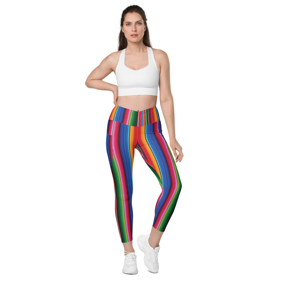 Crossover Blooms Serape Stripe Leggings with Pockets