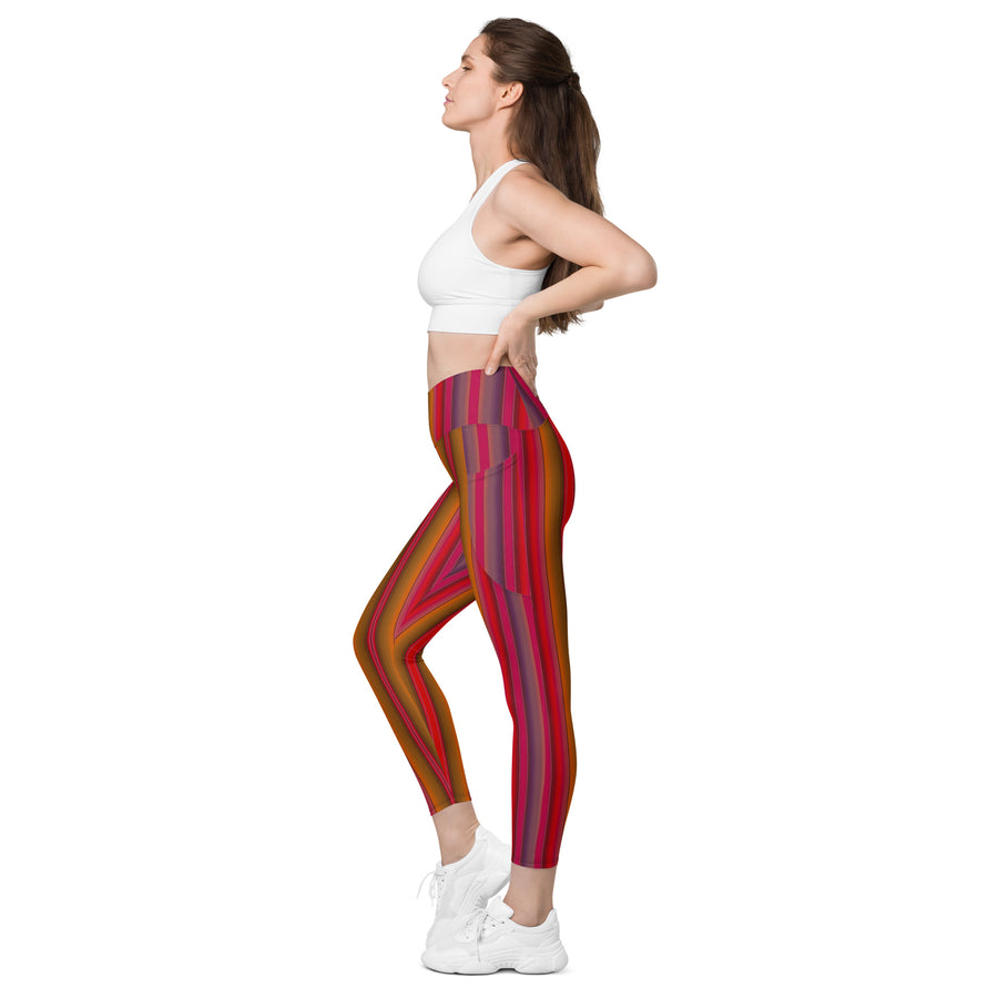 Crossover Red Serape Stripe Leggings with Pockets