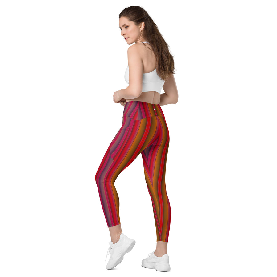 Crossover Red Serape Stripe Leggings with Pockets