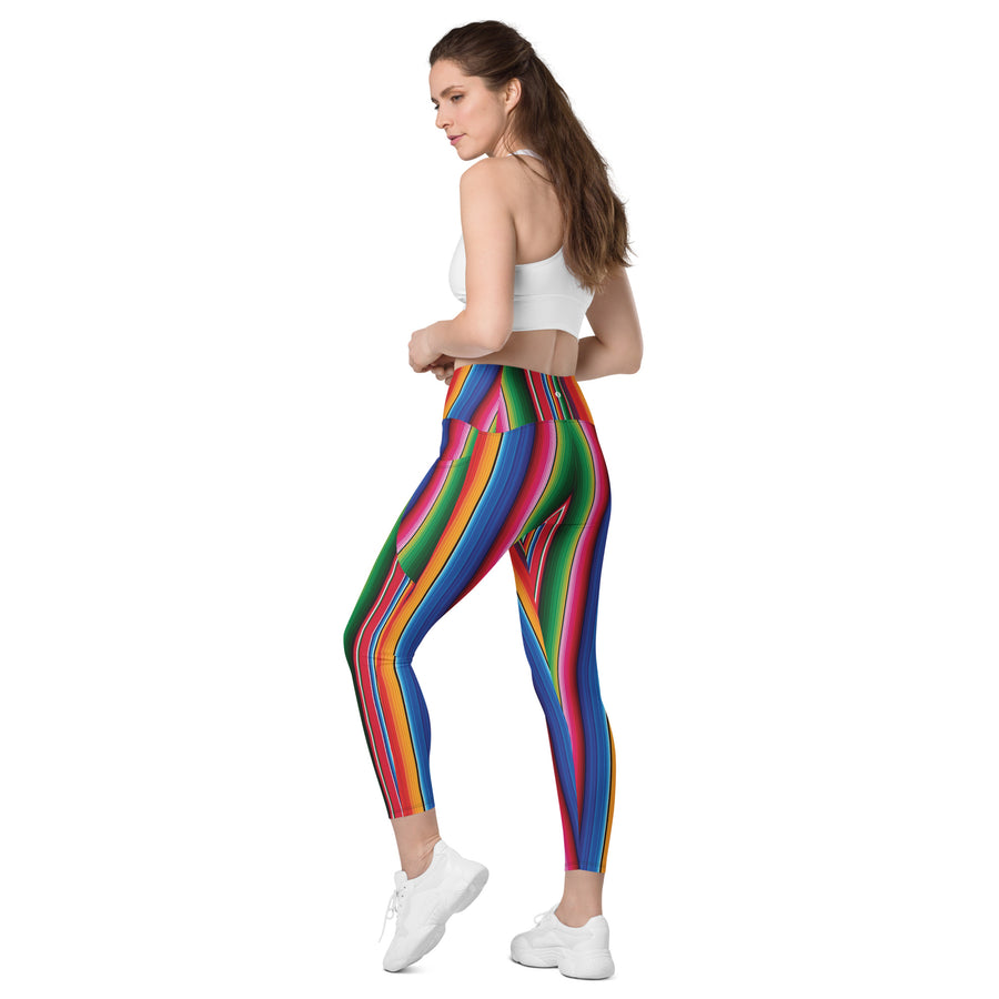 Crossover Blooms Serape Stripe Leggings with Pockets