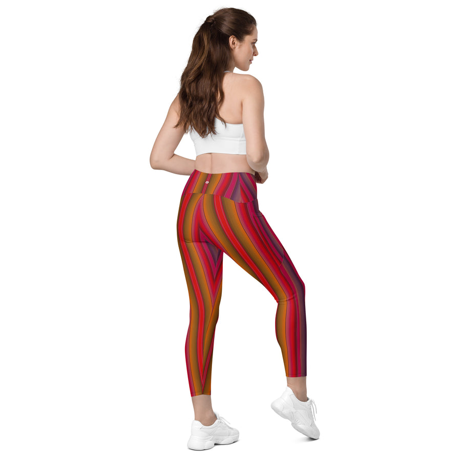 Crossover Red Serape Stripe Leggings with Pockets