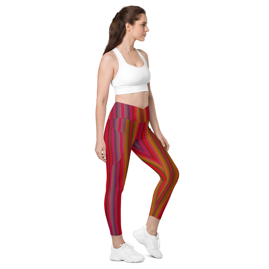 Crossover Red Serape Stripe Leggings with Pockets