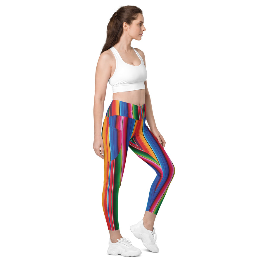 Crossover Blooms Serape Stripe Leggings with Pockets