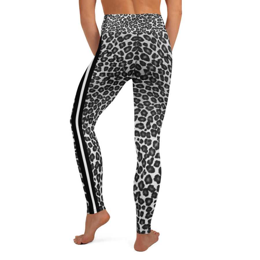 Black and White Leopard Print W/Stripes Yoga Leggings