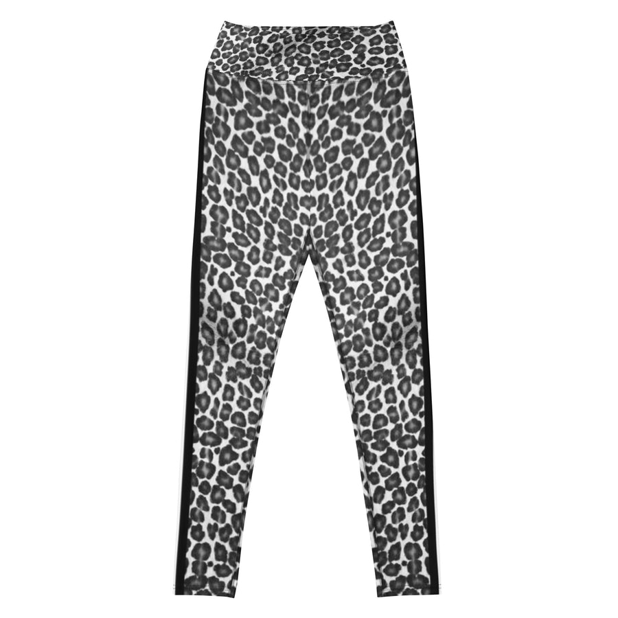 Black and White Leopard Print W/Stripes Yoga Leggings