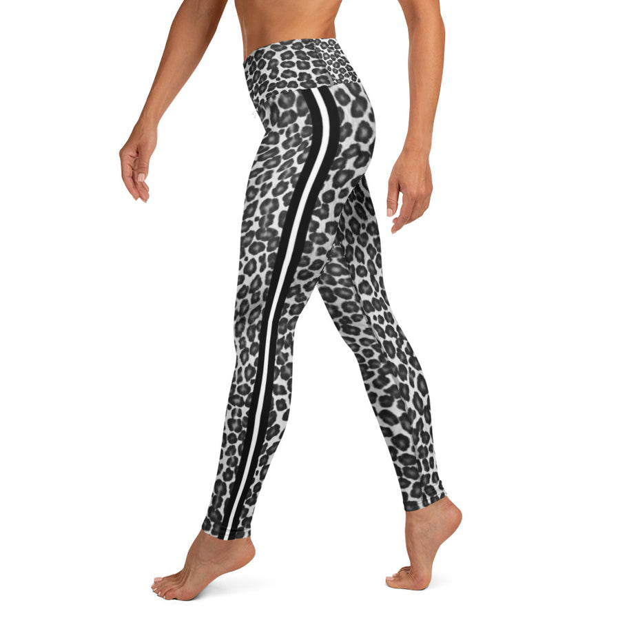 Black and White Leopard Print W/Stripes Yoga Leggings