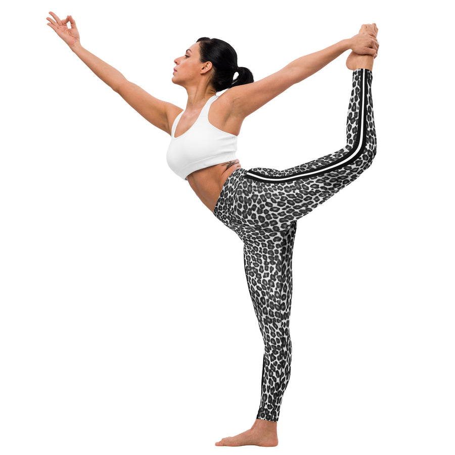 Black and White Leopard Print W/Stripes Yoga Leggings