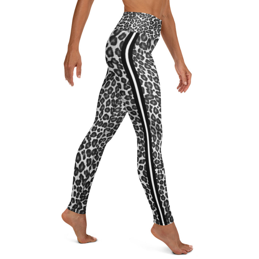 Black and White Leopard Print W/Stripes Yoga Leggings