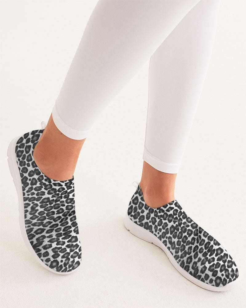 Black and White Leopard Print Fly Knit Shoes Women's Slip-On Flyknit Shoe