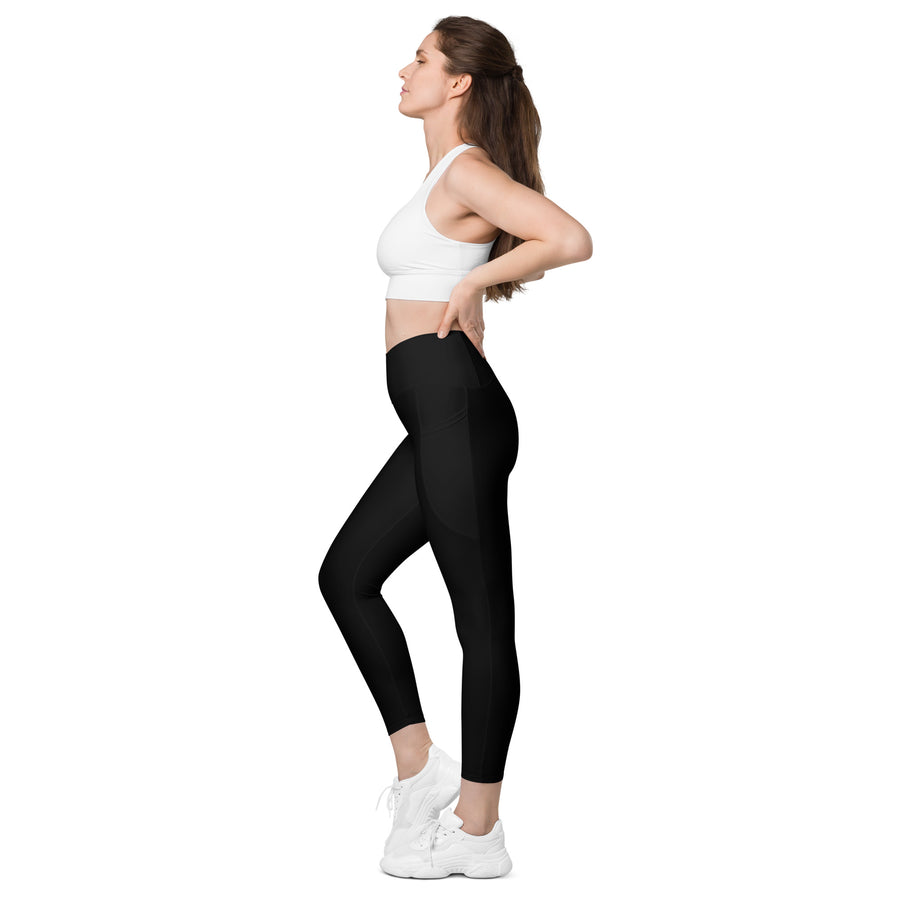 Crossover Black Leggings With Pockets