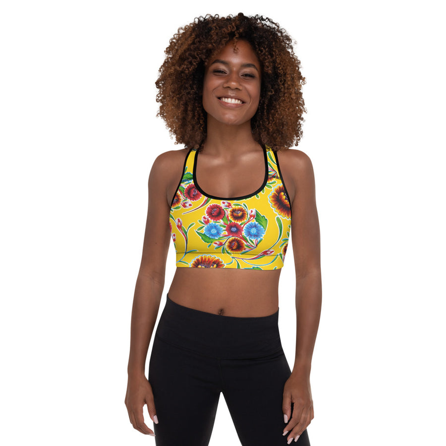 Yellow Bloom Padded Sports Bra