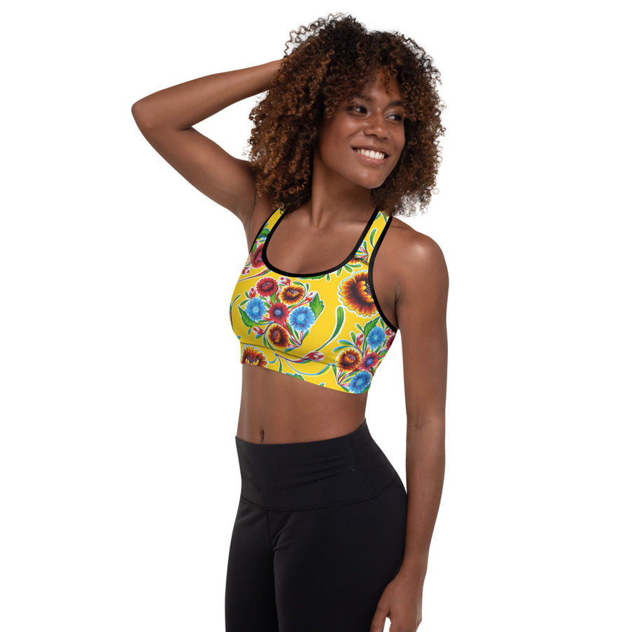 Yellow Bloom Padded Sports Bra