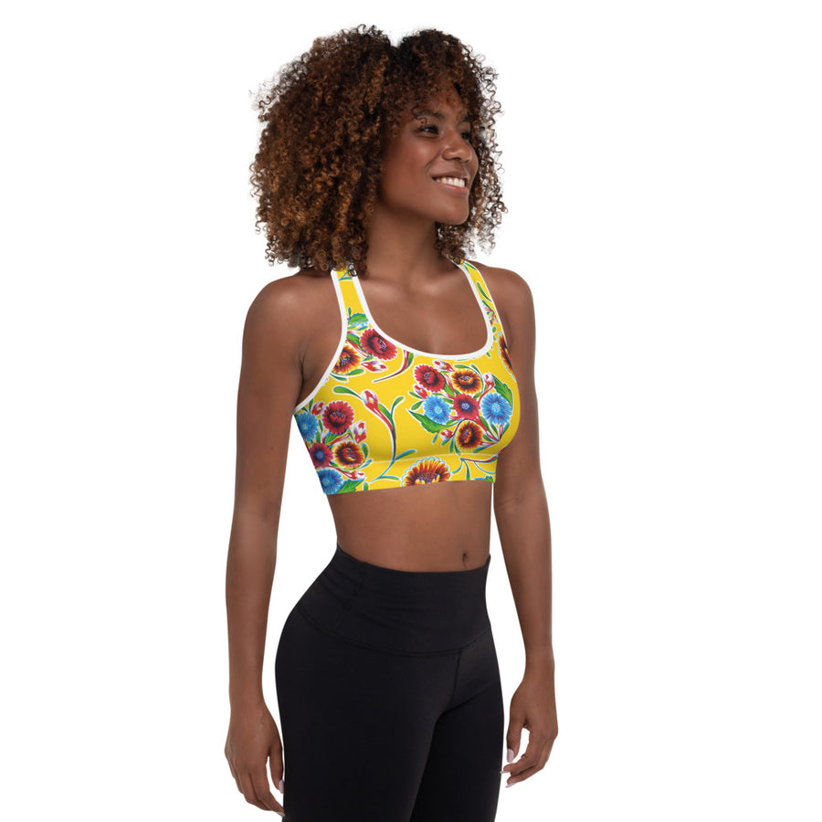 Yellow Bloom Padded Sports Bra