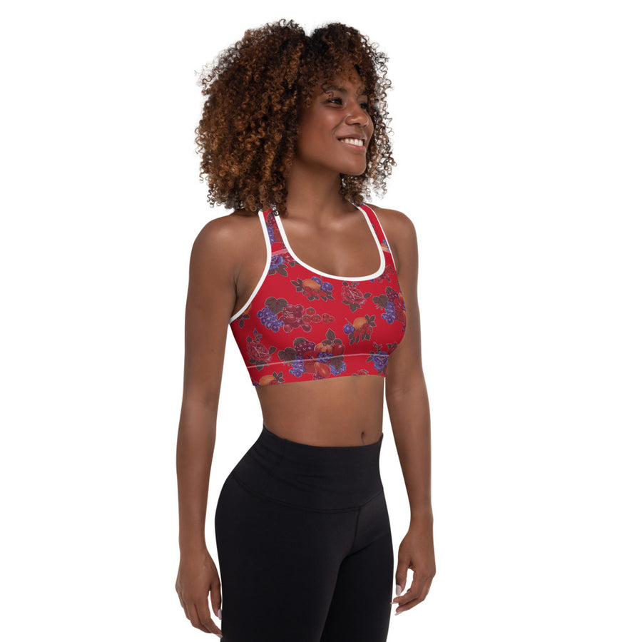 Fruit and Roses Red OilCloth Print Padded Sports Bra