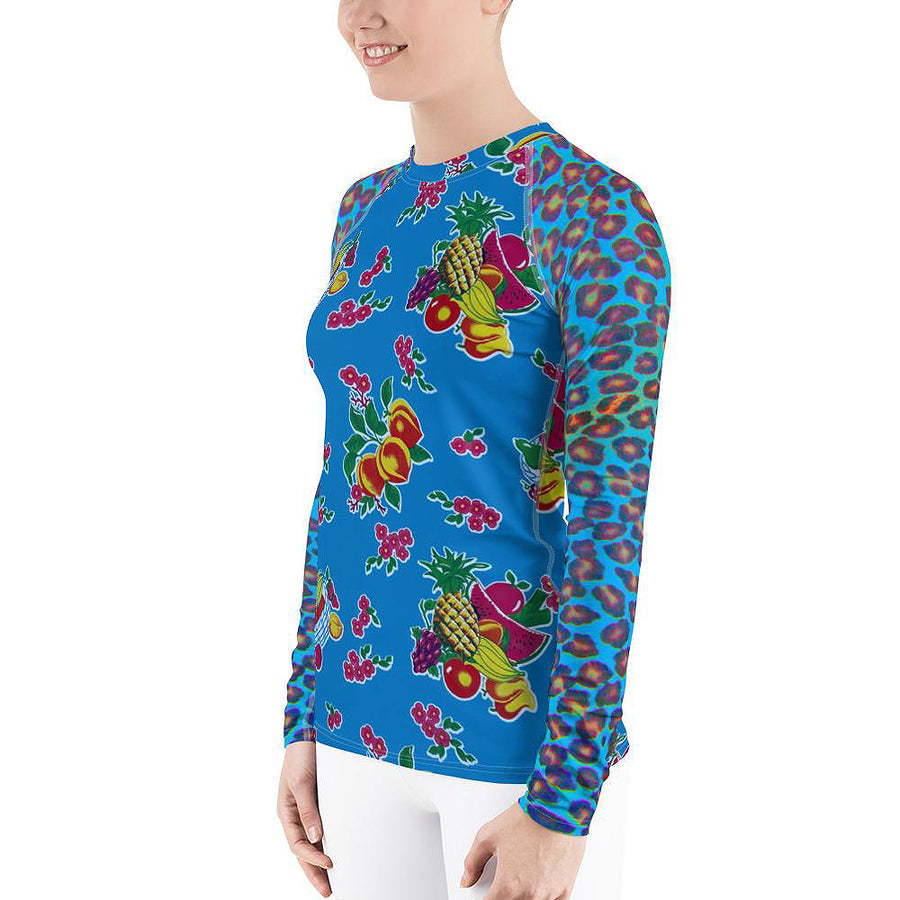 Fruit Basket w/Leopard Oilcloth Print Women's Long Sleeve Top