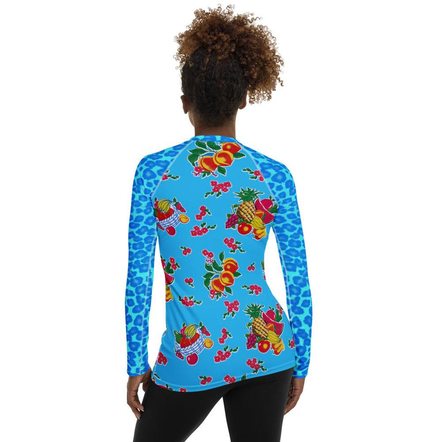 Blue Fruit Basket & Leopard Women's Long Sleeve Top