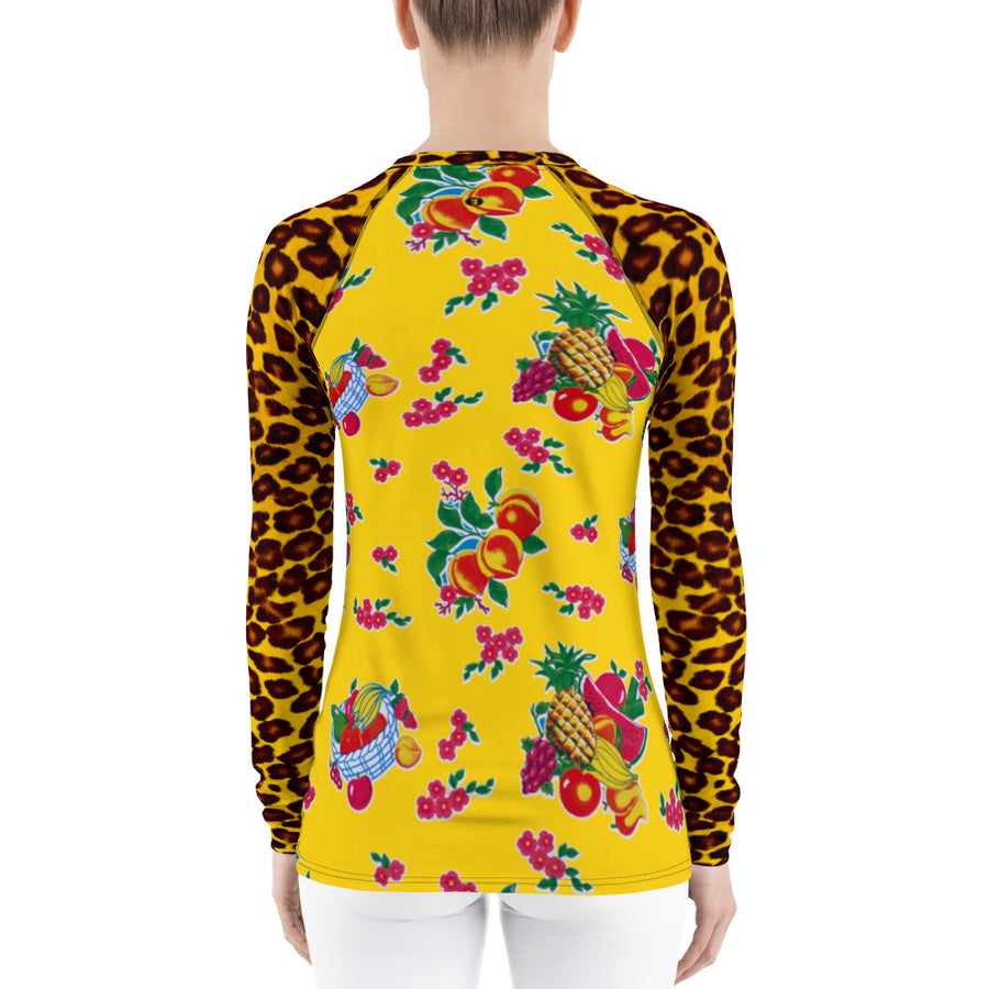 Yellow Fruit Basket & Leopard Women's Long Sleeve Top