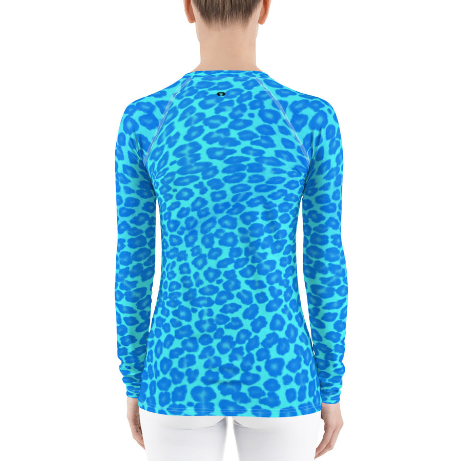 Sun Valley Summer Recreation Blue Leopard Women's Long Sleeve Top