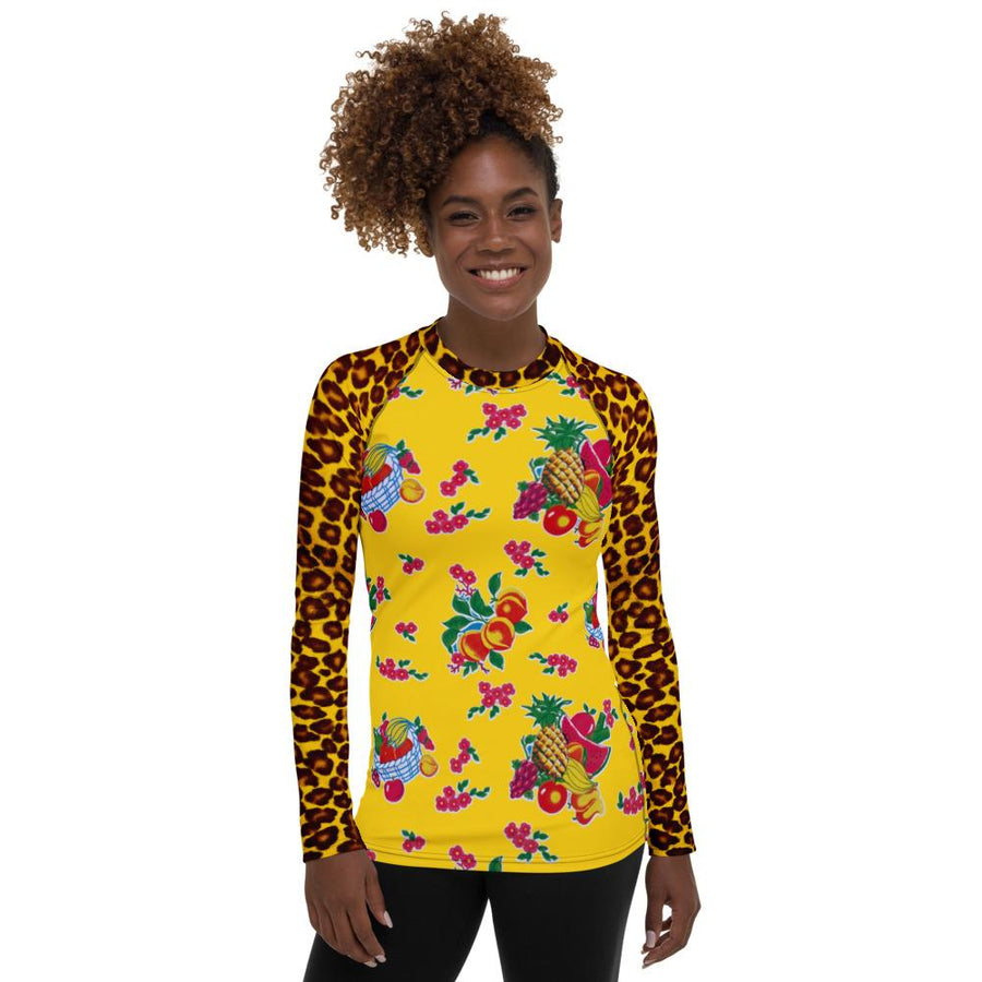 Yellow Fruit Basket & Leopard Women's Long Sleeve Top