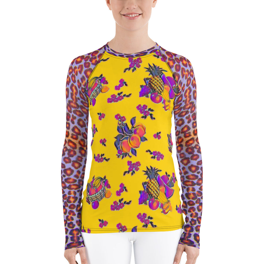 Arty Fruit Basket & Leopard Women's Long Sleeve Top