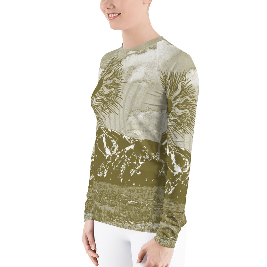 Summer Sun Over Baldy Olive Women's Long Sleeve Top