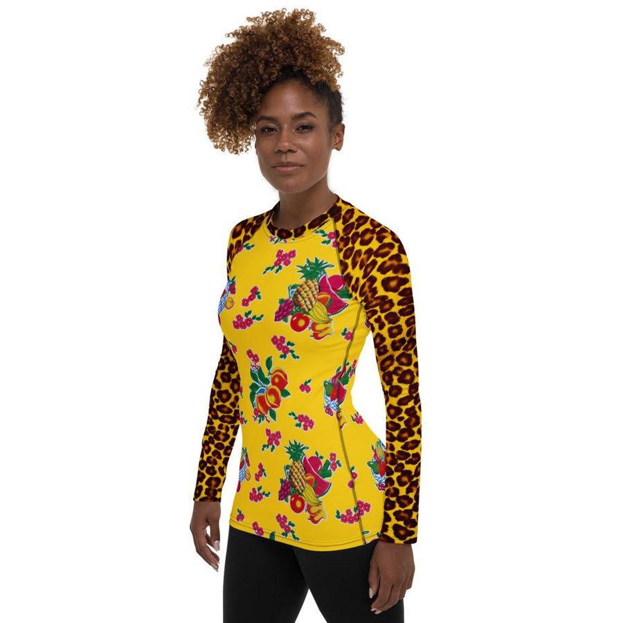 Yellow Fruit Basket & Leopard Women's Long Sleeve Top