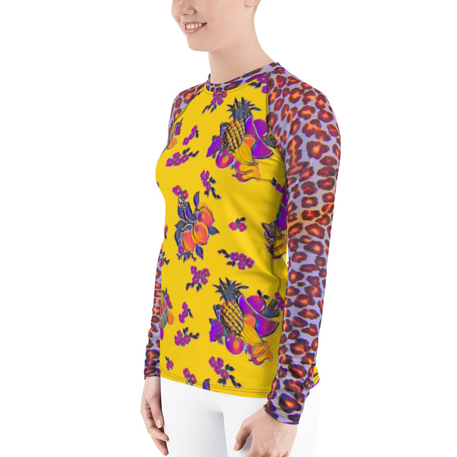 Arty Fruit Basket & Leopard Women's Long Sleeve Top