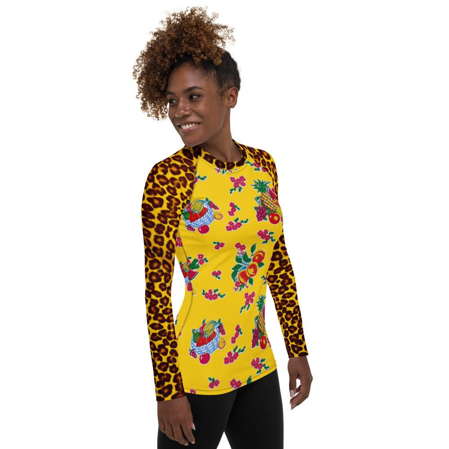 Yellow Fruit Basket & Leopard Women's Long Sleeve Top