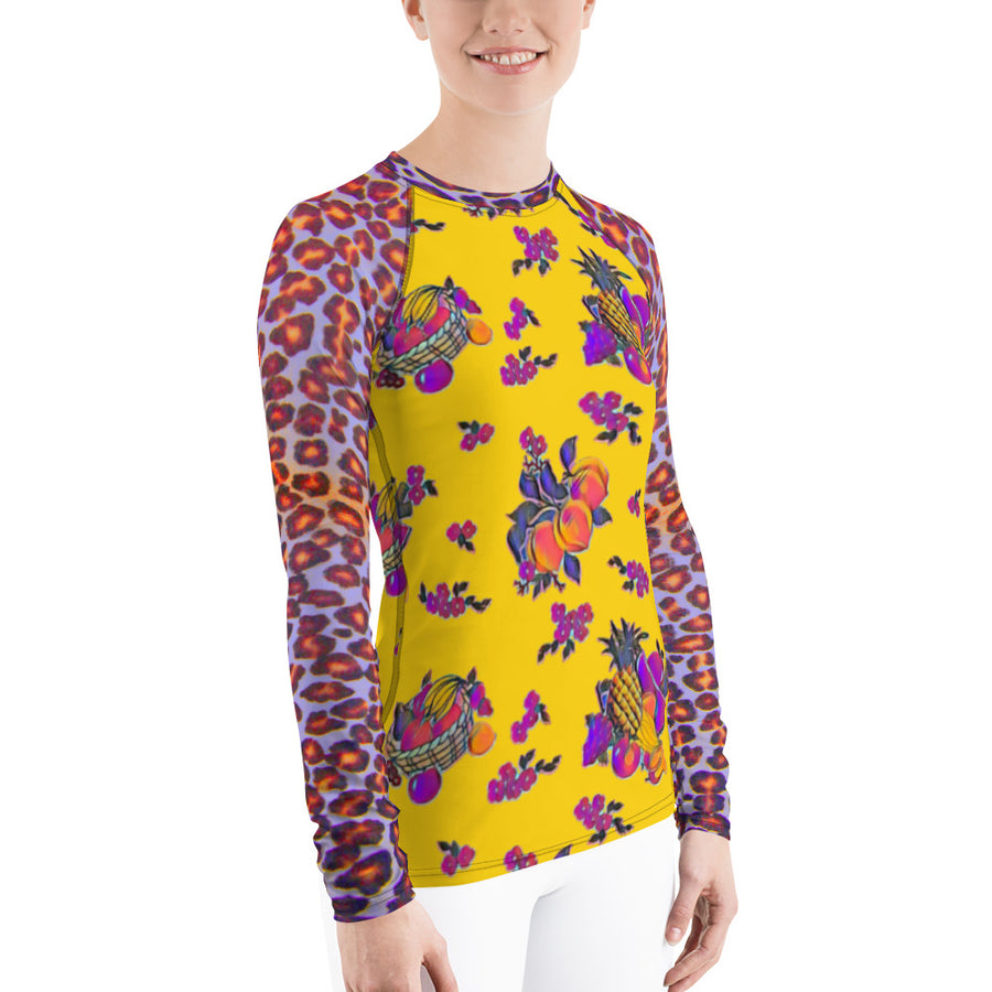 Arty Fruit Basket & Leopard Women's Long Sleeve Top