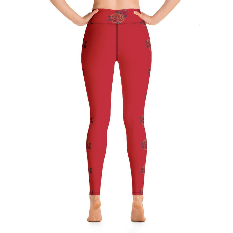 Fruit & Roses Red Yoga Leggings