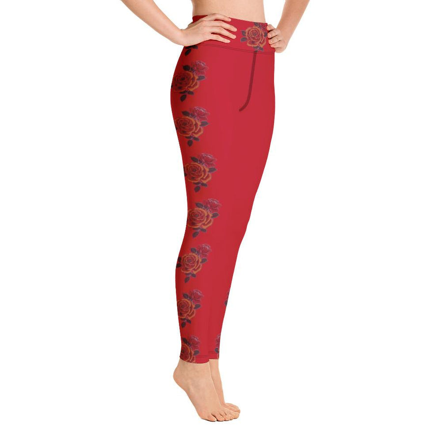 Fruit & Roses Red Yoga Leggings