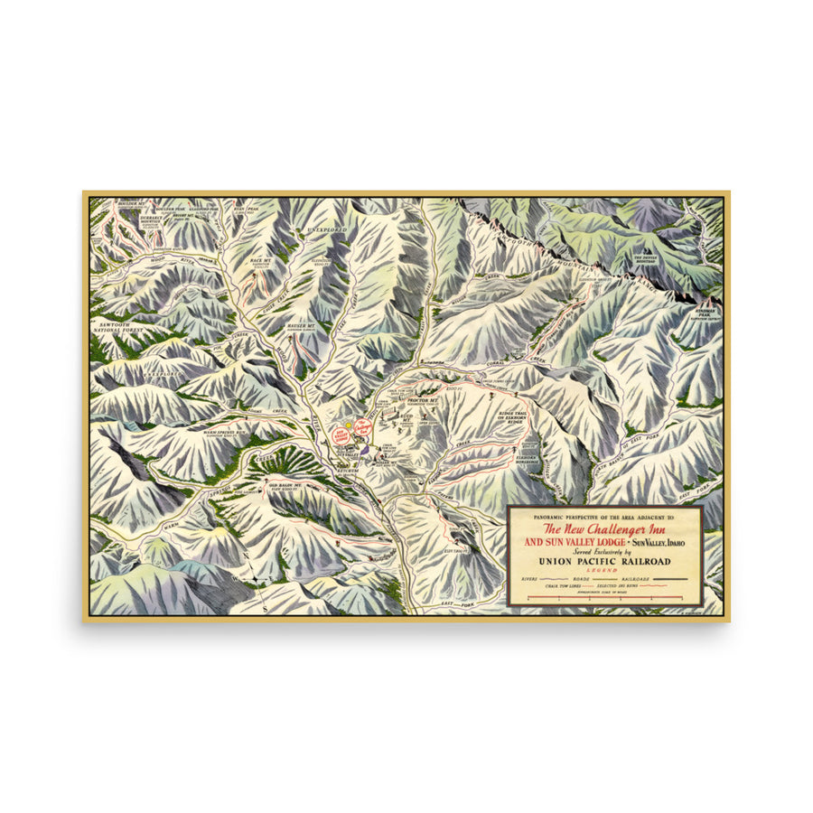 Sun Valley Vintage 24"x36" Winter Recreation Map Poster