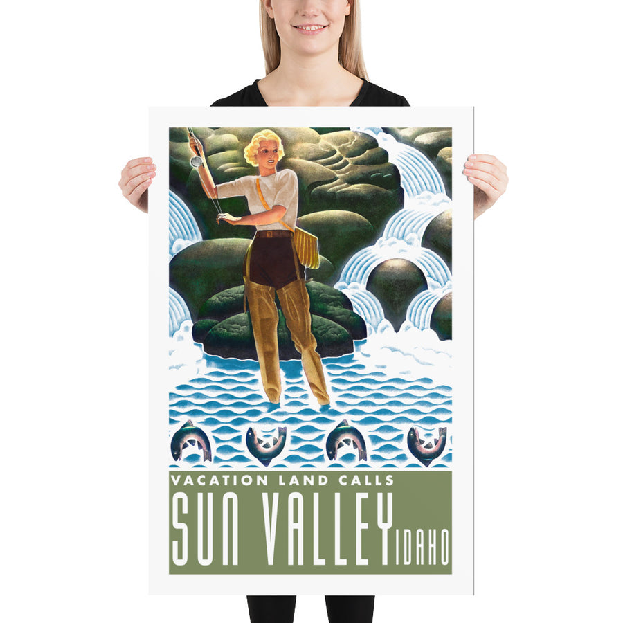 Sun Valley Vintage 24"x36" Fly Fishing Girl Poster