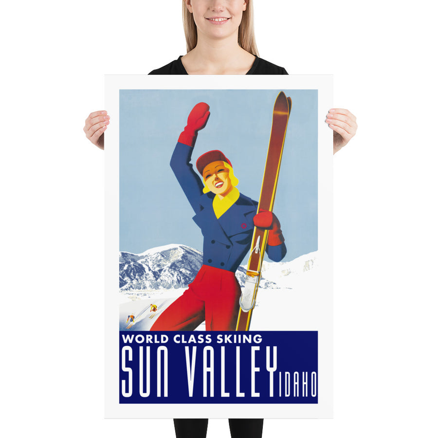 Sun Valley Vintage 24"x36" Waving Skiing Girl Map Poster