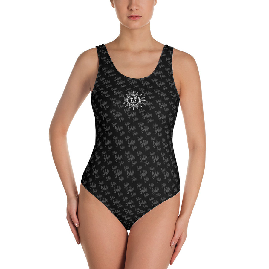 Sun Valley Logo One Piece Swim Suit Black & Grey